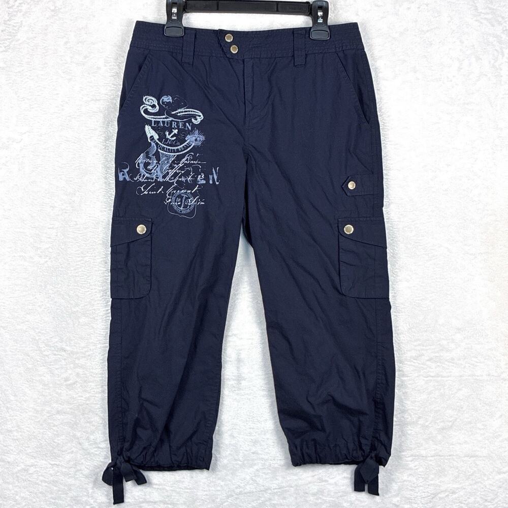 Lauren Jeans Co Cargo Pants Womens 10P Blue Nautical Preppy Y2K Classic Heritage
